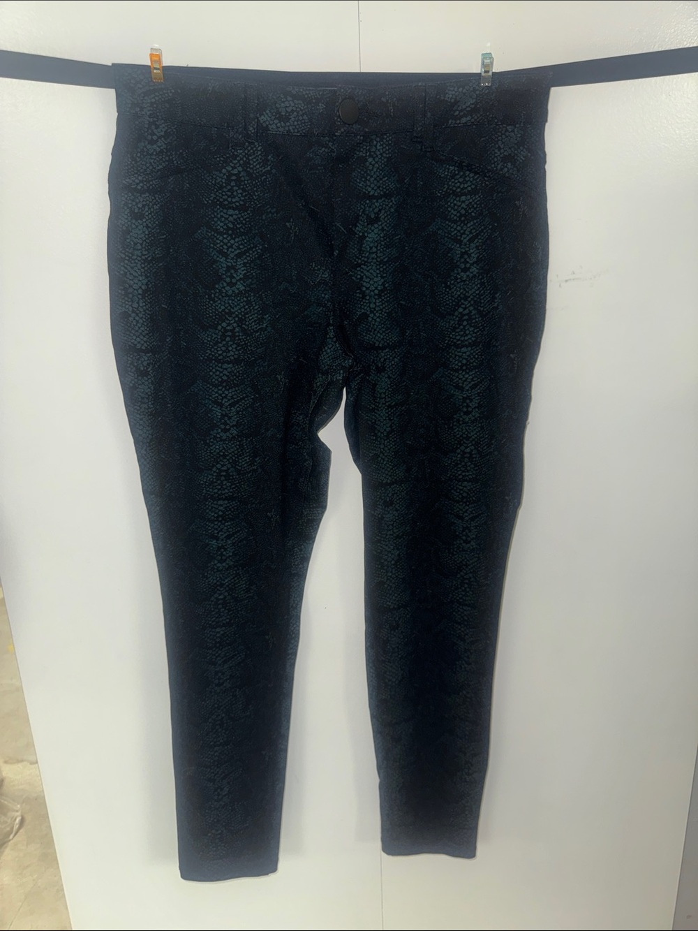Democracy Black Ab'Solution Skinny Pants with Green/Teal Snakeskin Pattern